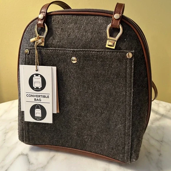 NWT MIZTIQUE The Daisy Felt Convertible Shoulder Bag Backpack Black Brown Vegan - Picture 1 of 16